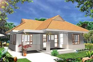 bungalow with spacious living room and two bathrooms. The house 